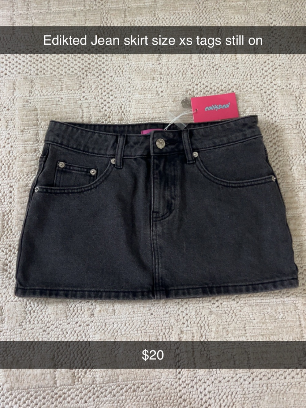 Edikted Black Denim Mini Skirt